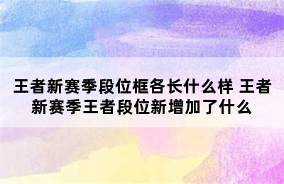 王者新赛季段位框各长什么样 王者新赛季王者段位新增加了什么